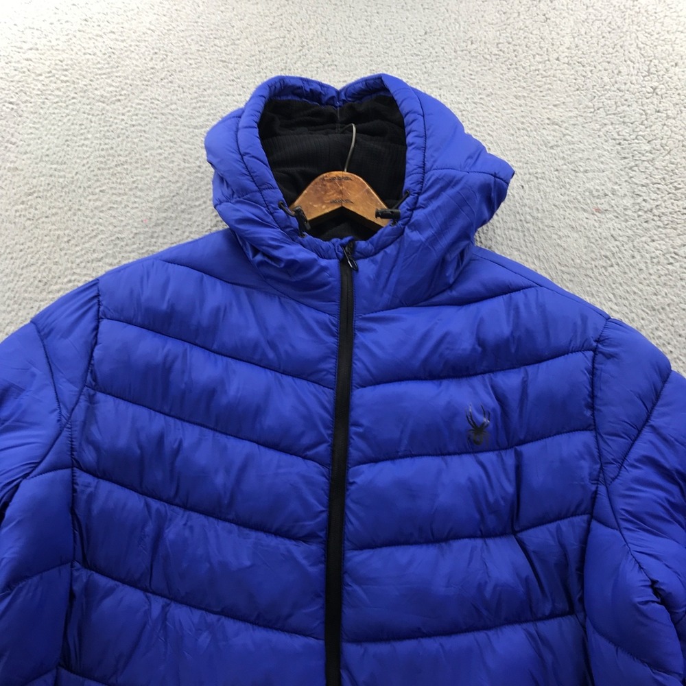 Spyder Jacket Men Large Blue Puffer Thermo Hydro Pro Web Insulated Hood Gorpcore - Picture 2 of 16